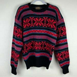 Eddie Bauer | 90s Vintage Wool Snowflake Cabincore Ski Lodge Grandpa Sweater | M